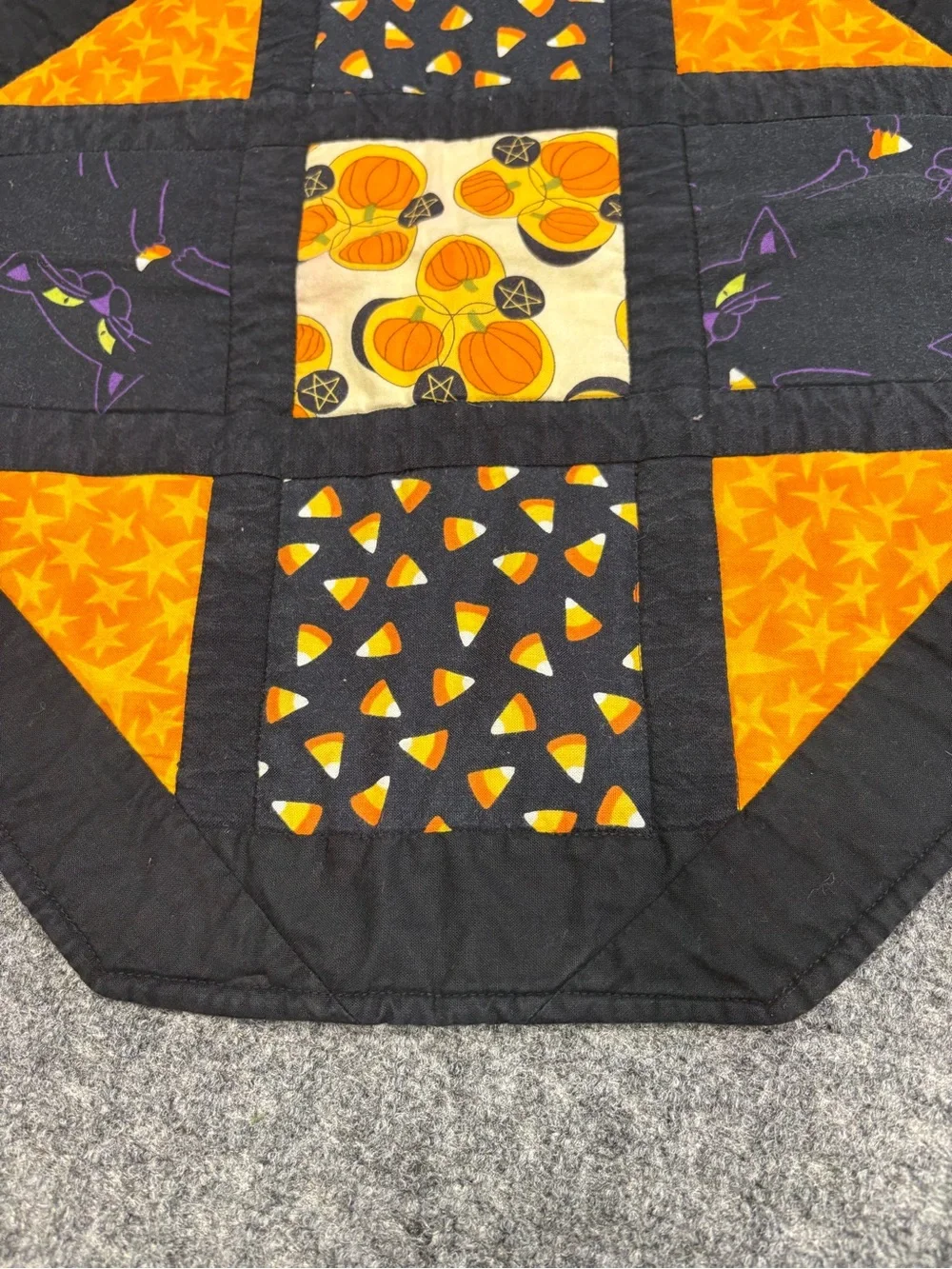 Octagonal Halloween Quilted Table Topper in Black and Orange